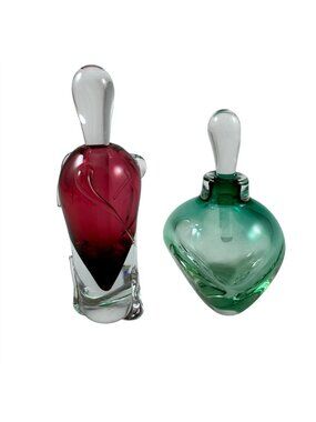 2 Studio Art Glass Perfume Bottles Artist Signed Jeff Smith Vintage 1990s
